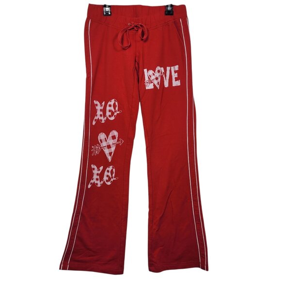 Kavio Red LOVE XO Drawstring Lounge Flare Pants Size Small Valentine Graphic - Picture 1 of 6